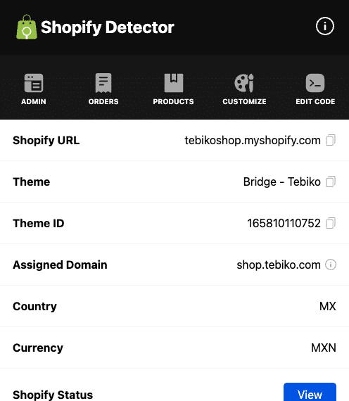 Shopify Detector - Browser Extension by Tebiko
